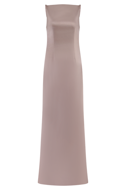 ROF Mor Kolsuz Saten Maxi Elbise - Soft Pembe