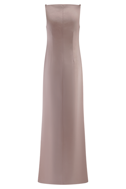 ROF Mor Kolsuz Saten Maxi Elbise - Soft Pembe