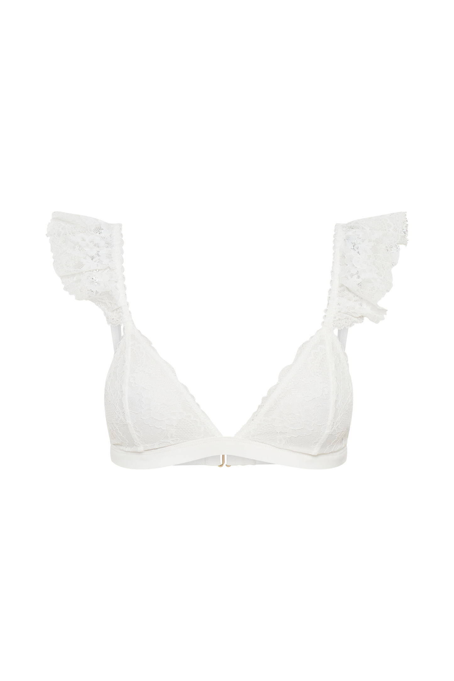 ROF Anniston Dantelli Fırfırlı Üçgen Bralet - Beyaz