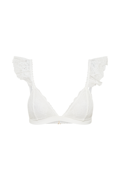 ROF Anniston Dantelli Fırfırlı Üçgen Bralet - Beyaz