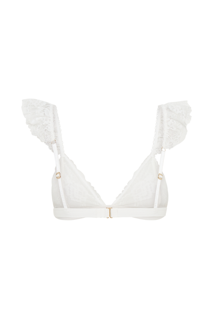 ROF Anniston Dantelli Fırfırlı Üçgen Bralet - Beyaz