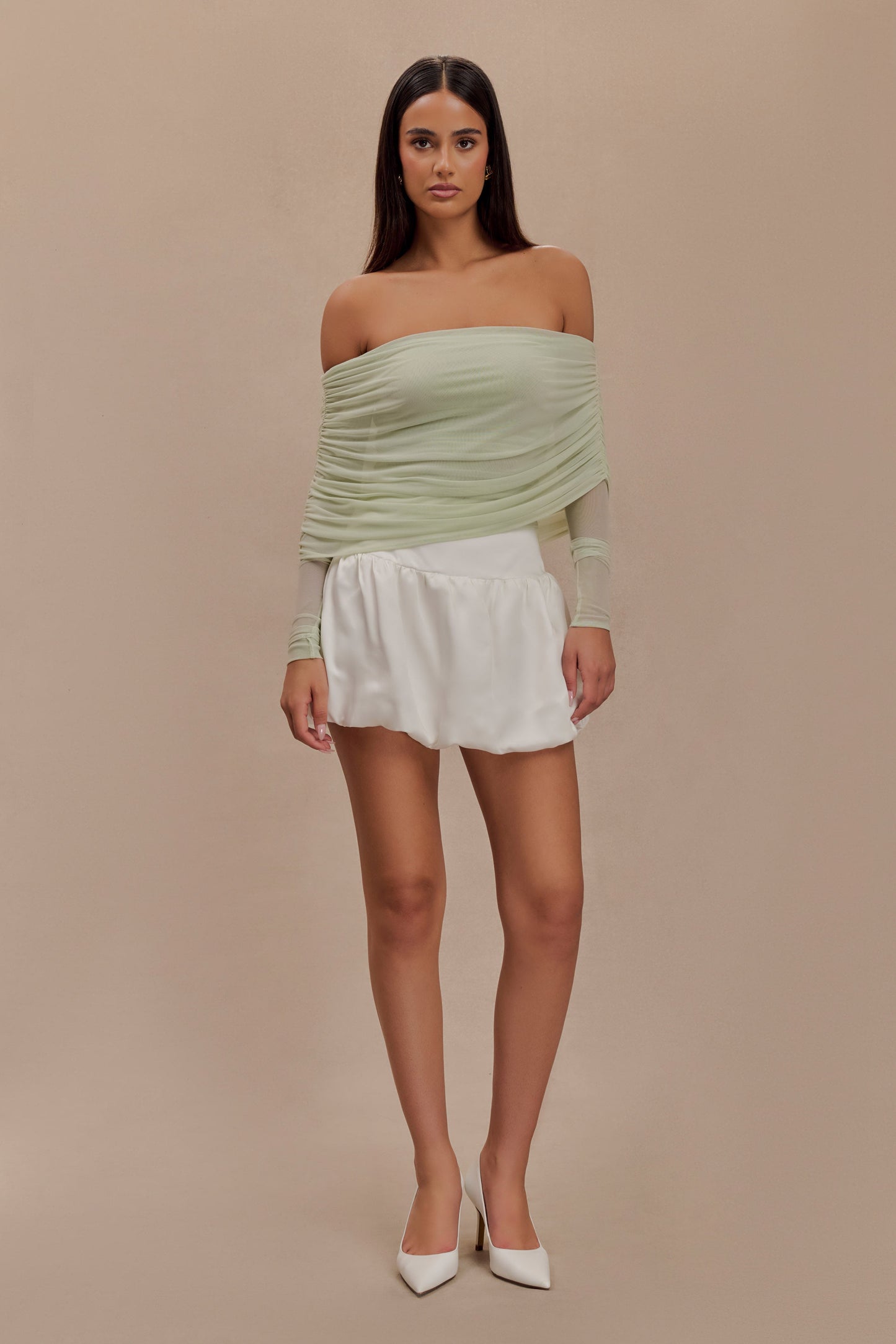 ROF Everly Sheer Mesh Düşük Omuz Üst - Pastel Yeşil