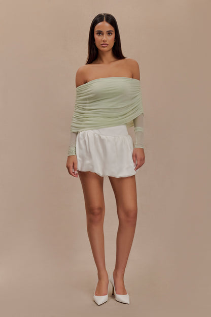ROF Everly Sheer Mesh Düşük Omuz Üst - Pastel Yeşil