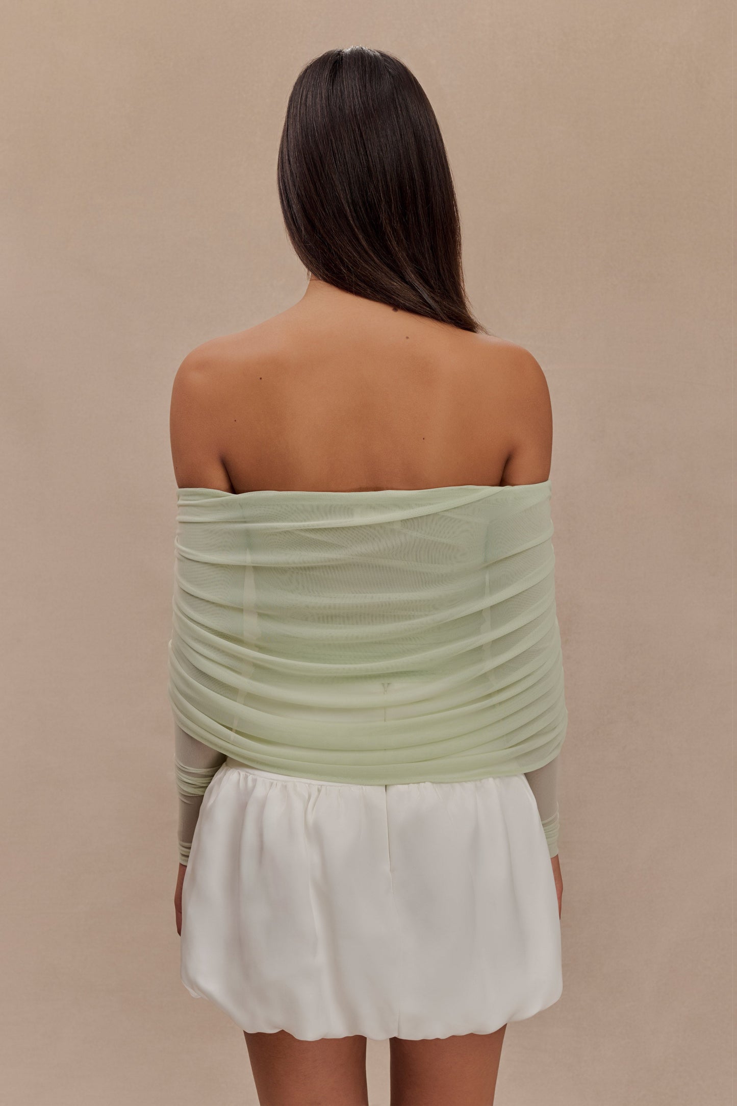 ROF Everly Sheer Mesh Düşük Omuz Üst - Pastel Yeşil