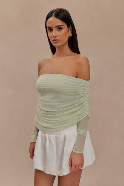 ROF Everly Sheer Mesh Düşük Omuz Üst - Pastel Yeşil