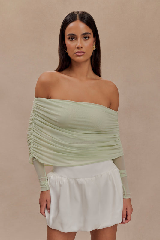 ROF Everly Sheer Mesh Düşük Omuz Üst - Pastel Yeşil