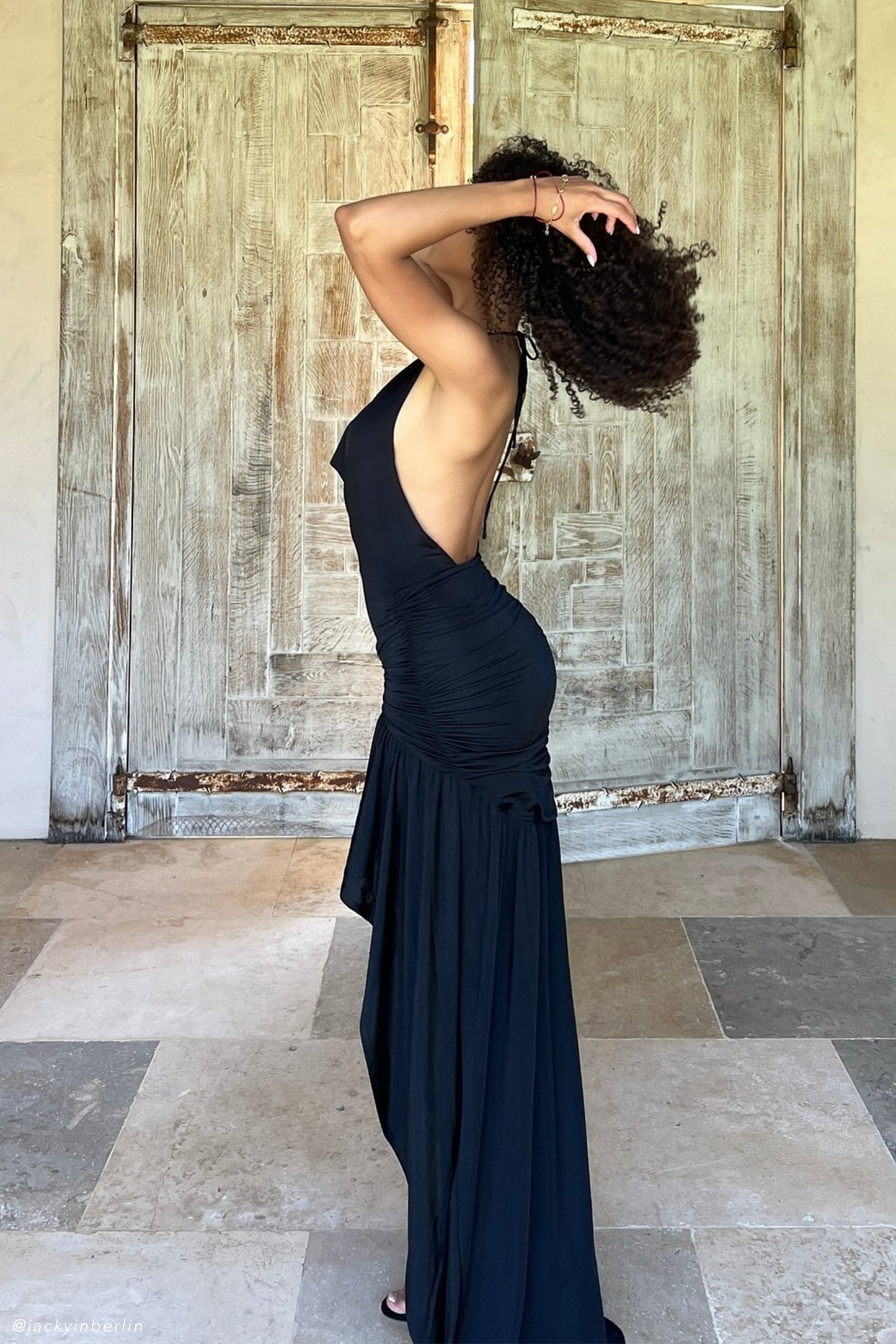 ROF Serenity Dantelli Dar Kesim Maxi Elbise - Siyah