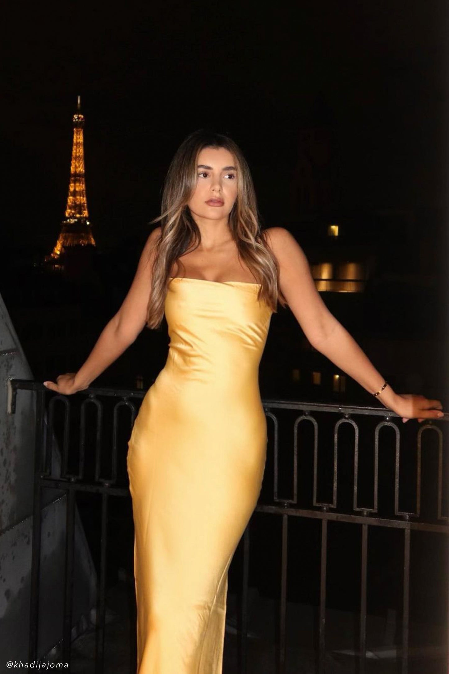 ROF Sydney Düz Yaka Slip Maxi Elbise - Sarı