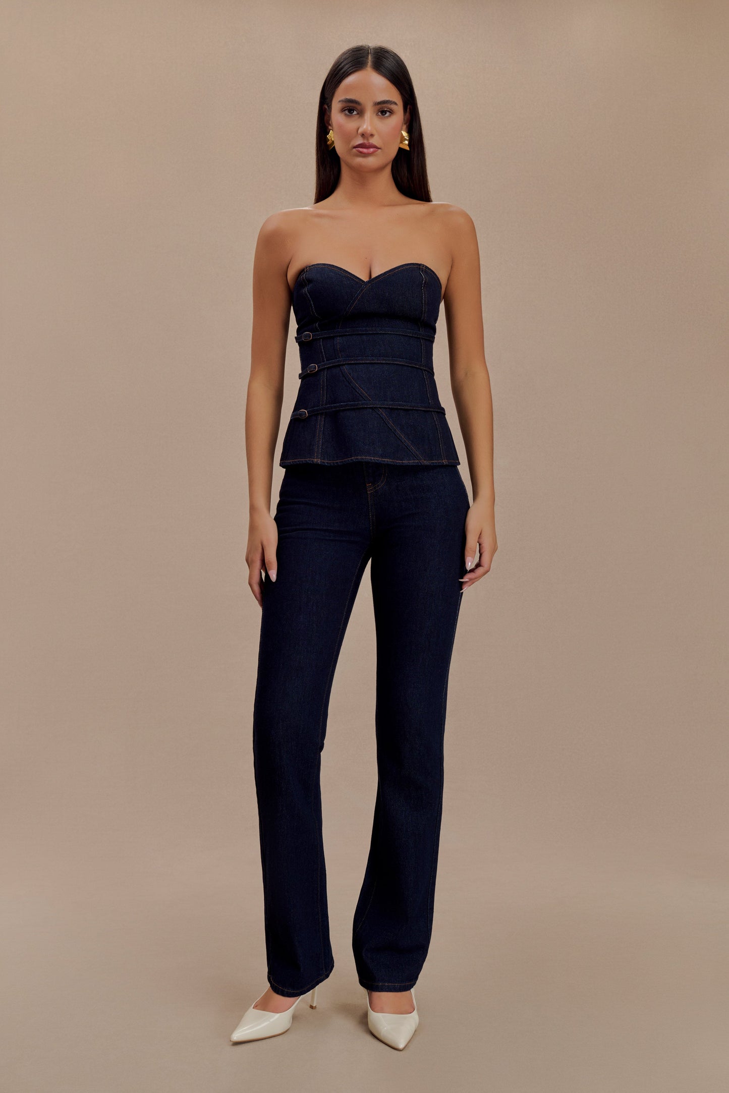ROF Sylas Straplez Tokalı Denim Üst - İndigo Mavi