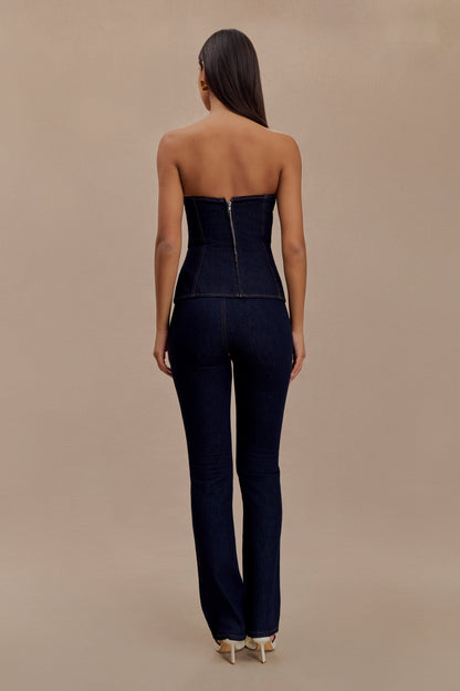 ROF Sylas Straplez Tokalı Denim Üst - İndigo Mavi